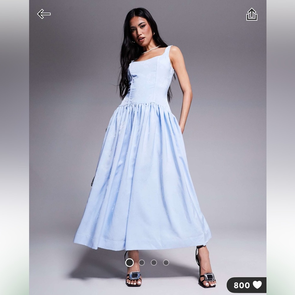 NWT: Rare London Structured Scoop Neck Dropped Waist Maxi Dress - Powder blue